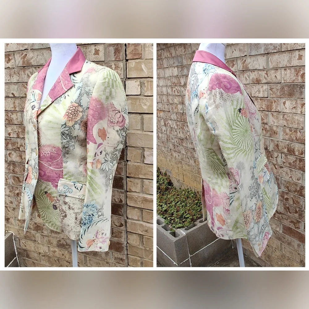 Vintage Etro Milano Floral Print Paisley Linen Blazer Women Size 8US / 44IT - Picture 6 of 16